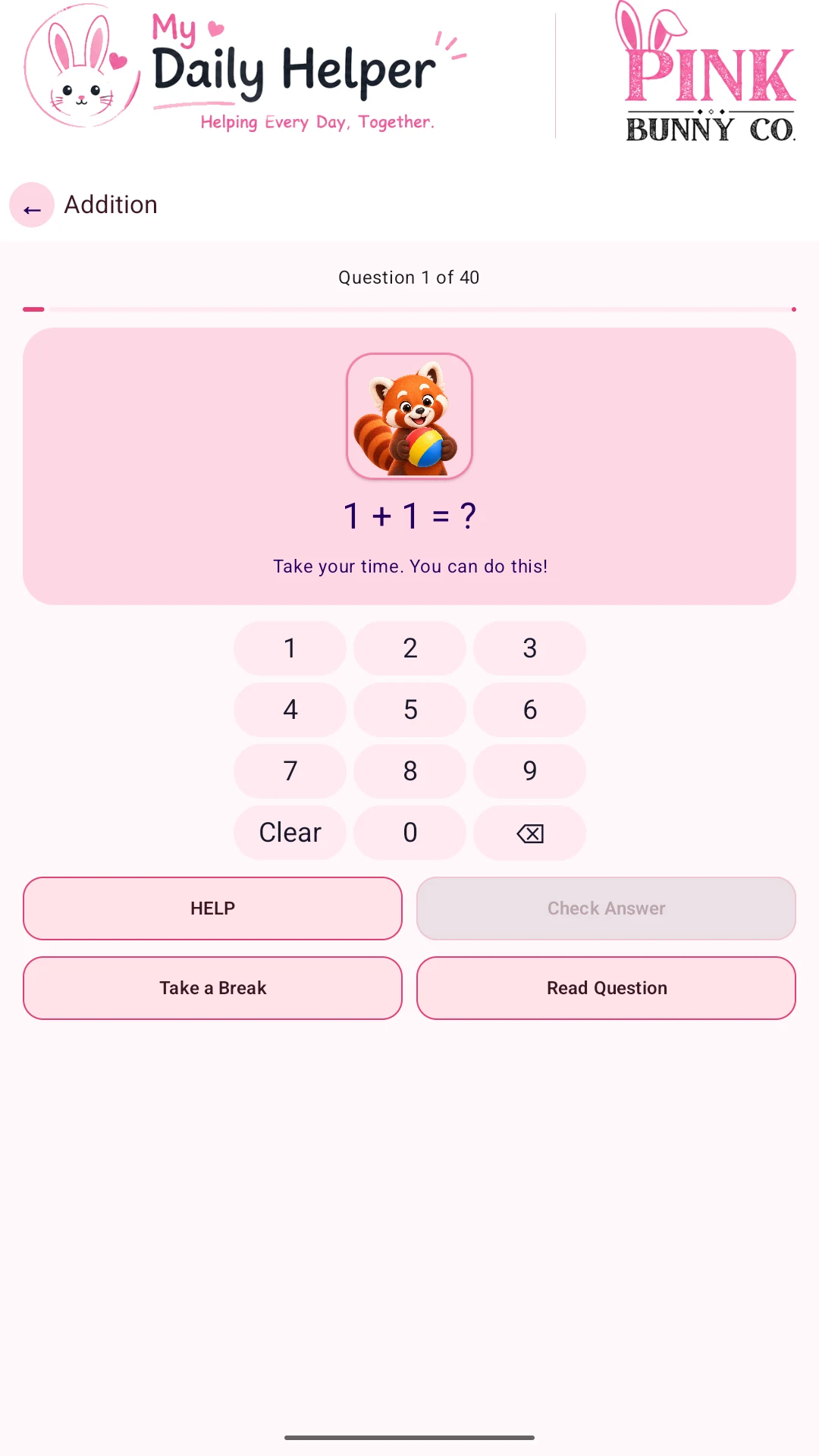 Actual My Daily Helper tablet screen: Learn with encouragement