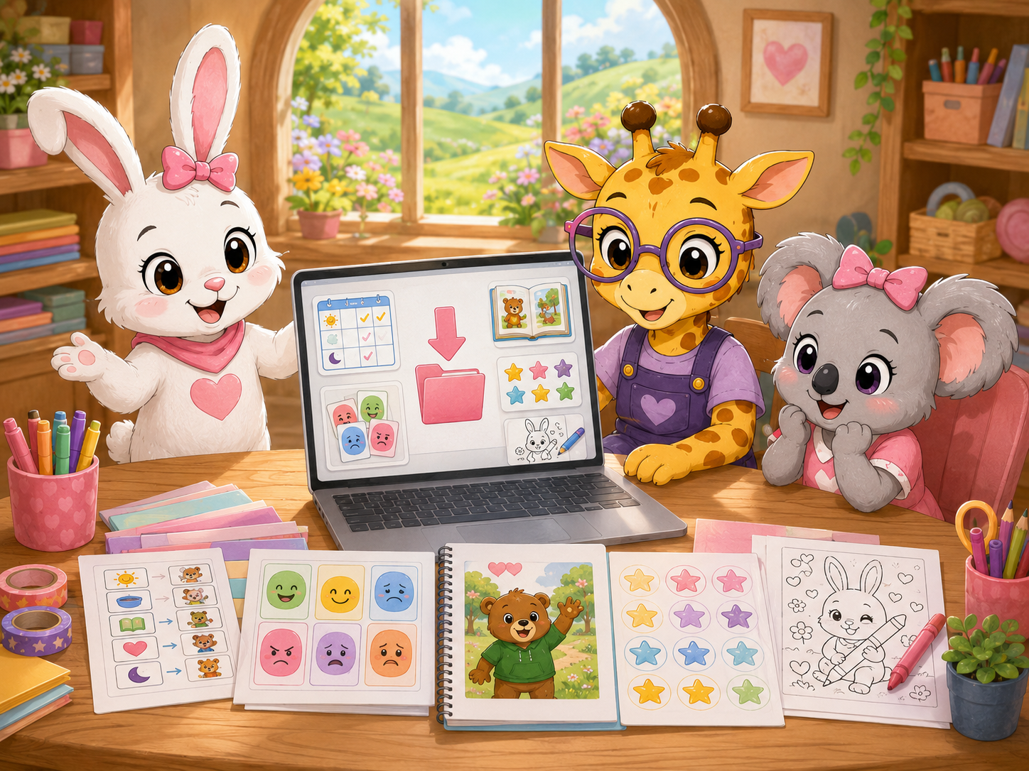 Friends presenting My Daily Helper Addons for stories, schedules, and learning