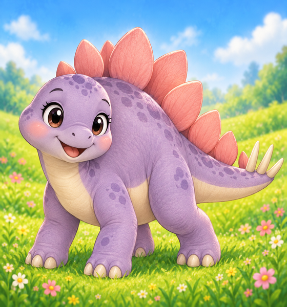 Stella the lavender Stegosaurus with peach-pink back plates